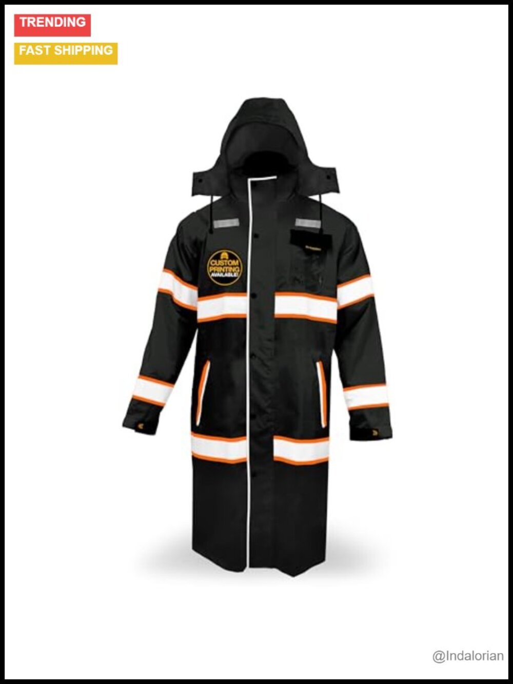 ANSI Class 3 High Visibility Waterproof Rain Jacket with Reflective Tape - Long